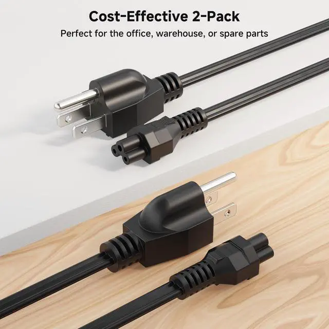 Alt view image 6 of 6 - 2-Pack 16 AWG 13A 3 Prong Power Cord, 3ft, Black