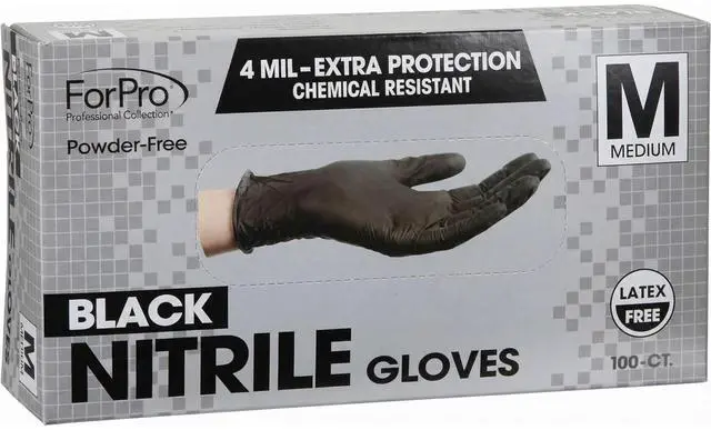 Main image of Disposable Nitrile Gloves, Chemical Resistant, Powder-Free, Latex-Free, Non-Sterile, Food Safe, 4 Mil, Black, Medium, 100-Count