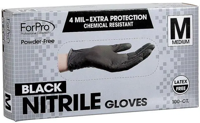 Alt view image 2 of 7 - Disposable Nitrile Gloves, Chemical Resistant, Powder-Free, Latex-Free, Non-Sterile, Food Safe, 4 Mil, Black, Medium, 100-Count