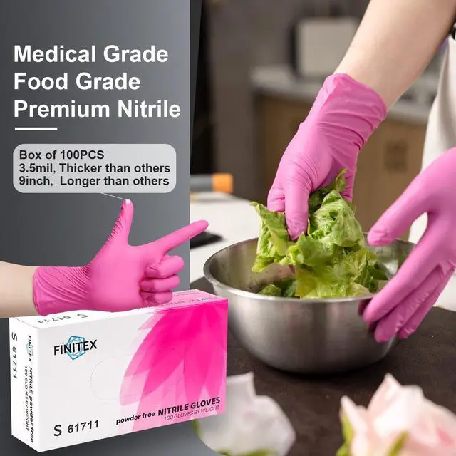 Alt view image 7 of 7 - Nitrile Disposable Latex-Free Gloves - 3.5mil 100PCS/Box Powder-Free 9inch Guantes de Nitrilo Cleaning Medical Exam Food Cooking Glove (100, Small)