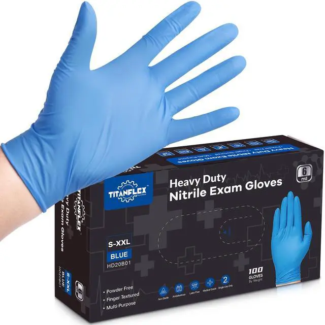 Main image of Nitrile Exam Gloves, Blue, 6-mil, Large, Box of 100, Heavy Duty Nitrile Gloves Disposable Latex Free, Powder Free, Medical Gloves, Cooking Gloves, Mechanic Gloves, Cleaning Gloves