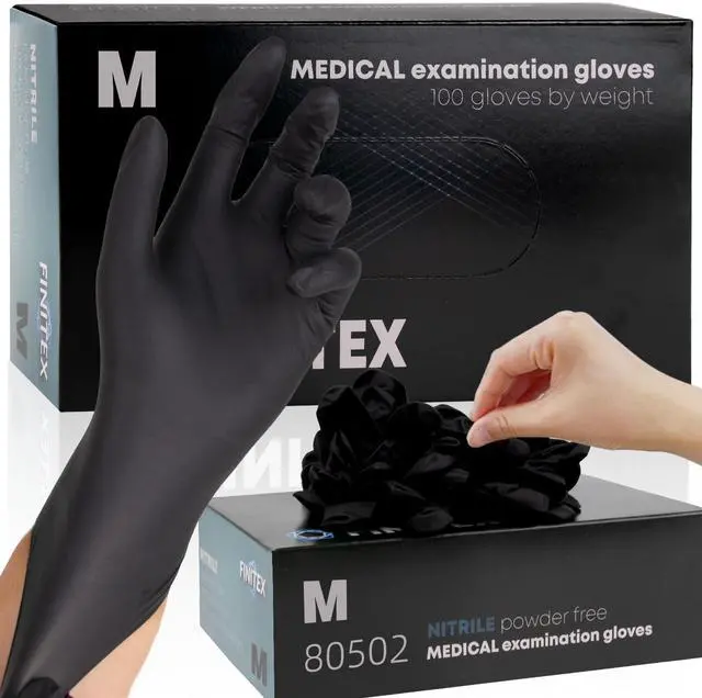 Main image of Black Nitrile Disposable Gloves, 5mil, Powder-free, Medical Exam Latex-Free 100 PCS For Examination Home Cleaning Food Glove (Medium)