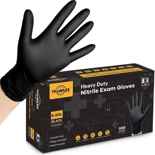 Main image of Disposable Nitrile Exam Gloves - 6-mil, Black, Large 100-ct Box, Heavy Duty, Latex Free, Food Safe for Cooking & Food Prep