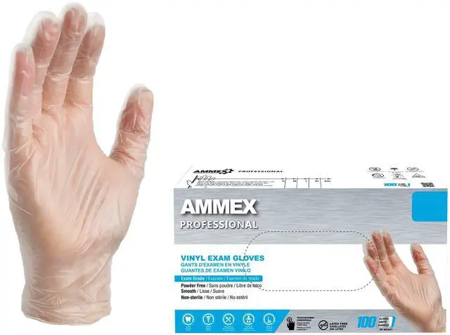 Main image of Clear Vinyl Disposable Exam/Medical Gloves, 3 Mil, Latex/Powder-Free, Food-Safe, Smooth, Non-Sterile, Medium Box of 100