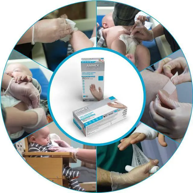 Alt view image 3 of 6 - Clear Vinyl Disposable Exam/Medical Gloves, 3 Mil, Latex/Powder-Free, Food-Safe, Smooth, Non-Sterile, Medium Box of 100