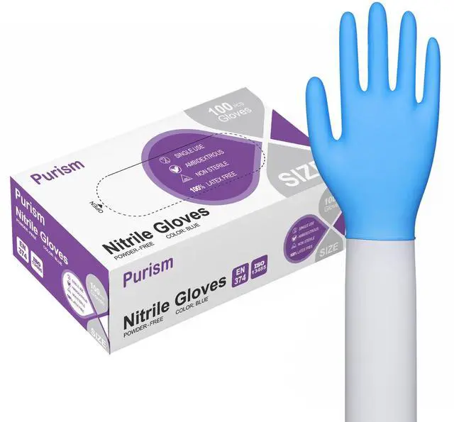 Main image of Disposable Blue Nitrile Gloves, Size Large, No Latex, No Powder, Safe Working Gloves, House Cleaning gloves,100pcs (Large)