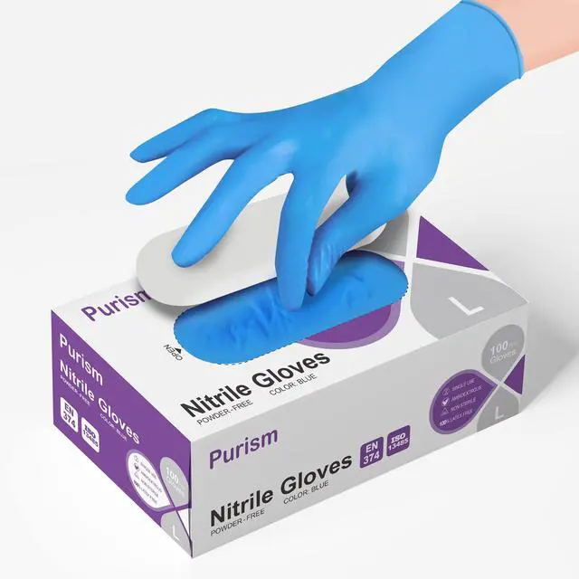 Alt view image 6 of 7 - Disposable Blue Nitrile Gloves, Size Large, No Latex, No Powder, Safe Working Gloves, House Cleaning gloves,100pcs (Large)