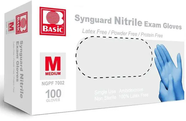 Main image of Basic Medical NGPF-7002 Blue Nitrile Exam Gloves, Medium, 100 Count, Latex-Free, Powder-Free, Non-Sterile Disposable Gloves for Food Prep, Cleaning, Cooking, Salon, Pet Care & Everyday Use