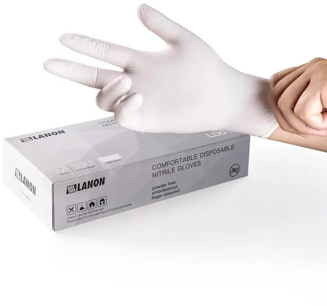 Main image of Food Safe White Disposable Nitrile Gloves, Latex-Free, Powder-Free, Textured Fingertips, Cooking, Cleaning, Medium