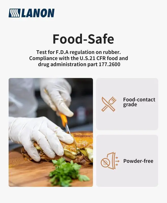 Alt view image 3 of 6 - Food Safe White Disposable Nitrile Gloves, Latex-Free, Powder-Free, Textured Fingertips, Cooking, Cleaning, Medium