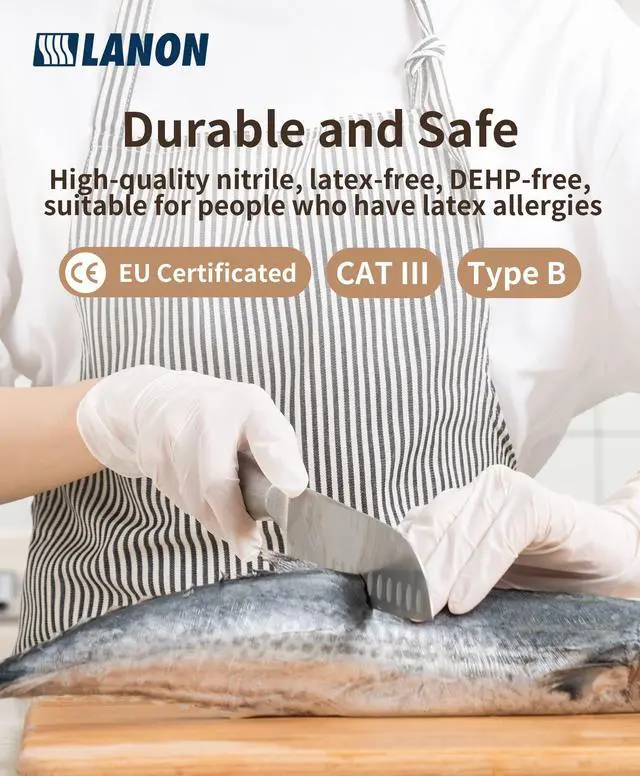 Alt view image 4 of 6 - Food Safe White Disposable Nitrile Gloves, Latex-Free, Powder-Free, Textured Fingertips, Cooking, Cleaning, Medium