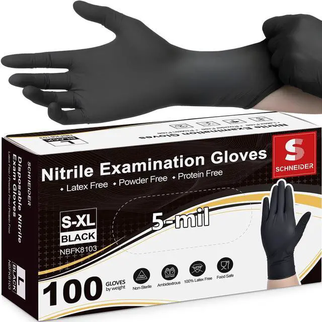Main image of Black Nitrile Exam Gloves, L, 5 Mil Disposable Gloves, Box of 100, Latex Free & Powder Free, for Medical, Cleaning, Food Prep