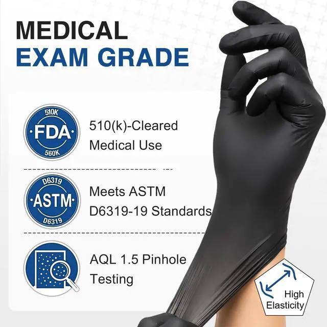Alt view image 2 of 6 - Black Nitrile Exam Gloves, L, 5 Mil Disposable Gloves, Box of 100, Latex Free & Powder Free, for Medical, Cleaning, Food Prep