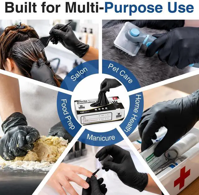 Alt view image 6 of 6 - Black Nitrile Exam Gloves, L, 5 Mil Disposable Gloves, Box of 100, Latex Free & Powder Free, for Medical, Cleaning, Food Prep