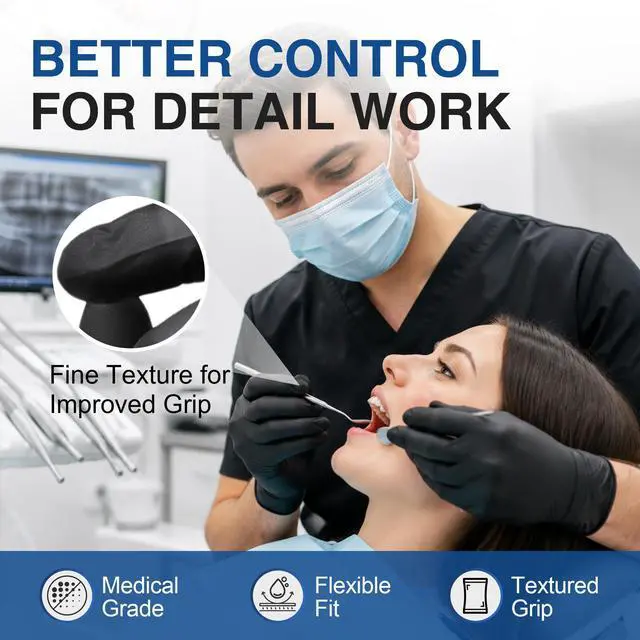 Alt view image 5 of 6 - Black Nitrile Exam Gloves, L, 5 Mil Disposable Gloves, Box of 100, Latex Free & Powder Free, for Medical, Cleaning, Food Prep
