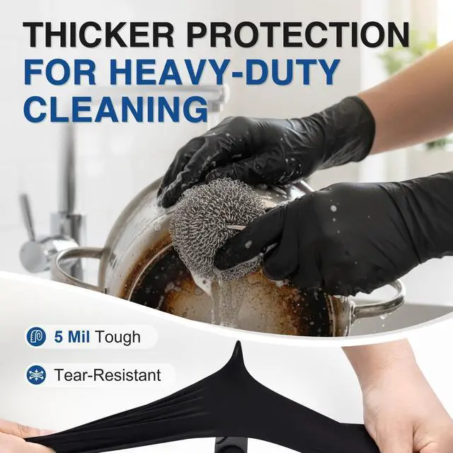 Alt view image 3 of 6 - Black Nitrile Exam Gloves, L, 5 Mil Disposable Gloves, Box of 100, Latex Free & Powder Free, for Medical, Cleaning, Food Prep