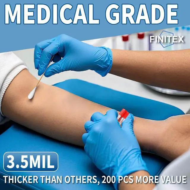Alt view image 2 of 7 - Blue Disposable Nitrile Exam Gloves - 200 PCS/BOX 3.5mil Rubber Powder-Free Latex-Free Medical Examination Home Cleaning Food Gloves, X-LARGE