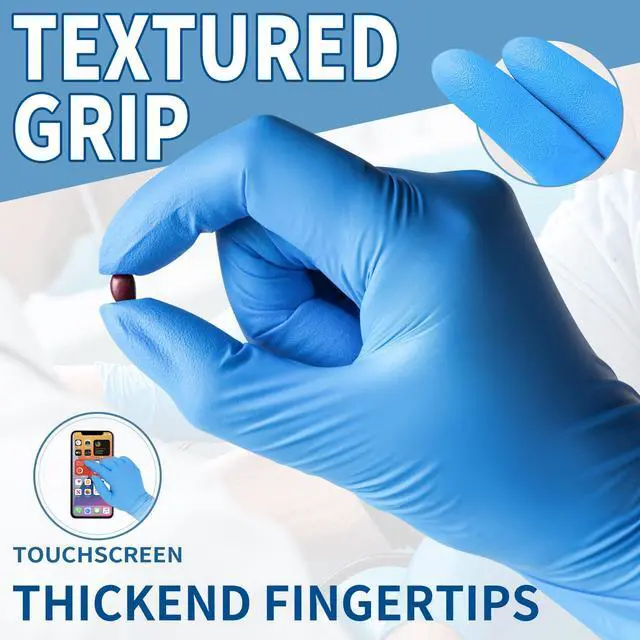 Alt view image 5 of 7 - Blue Disposable Nitrile Exam Gloves - 200 PCS/BOX 3.5mil Rubber Powder-Free Latex-Free Medical Examination Home Cleaning Food Gloves, X-LARGE