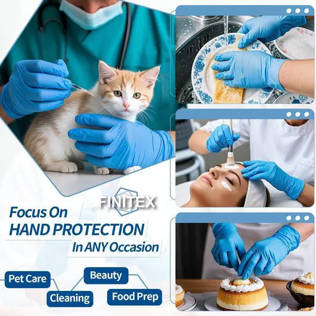 Alt view image 6 of 7 - Blue Disposable Nitrile Exam Gloves - 200 PCS/BOX 3.5mil Rubber Powder-Free Latex-Free Medical Examination Home Cleaning Food Gloves, X-LARGE