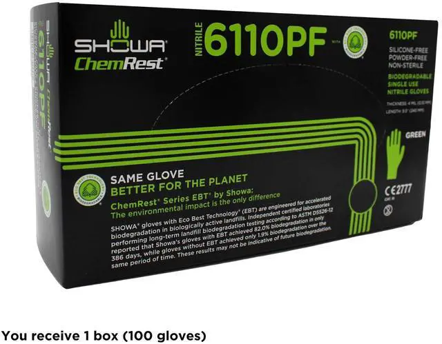 Alt view image 2 of 6 - 6110PF Sustainable EBT Latex-Free, Powder-Free, Nitrile Disposable Single Use Safety Gloves, 4 Mil, 9.5" Length, Medium (1 Box/100 Gloves)