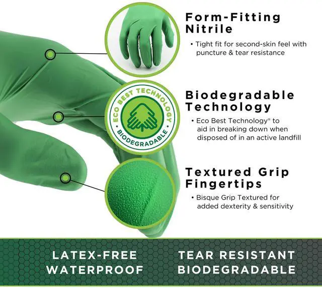 Alt view image 3 of 6 - 6110PF Sustainable EBT Latex-Free, Powder-Free, Nitrile Disposable Single Use Safety Gloves, 4 Mil, 9.5" Length, Medium (1 Box/100 Gloves)