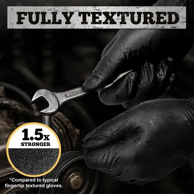 Alt view image 3 of 7 - Heavy Duty Black Nitrile Gloves, 6-mil, Fully Textured, Large 100-ct Box, Mechanic Disposable Gloves, Work Gloves, Latex Free, Powder Free, Rubber Gloves for Food Prep