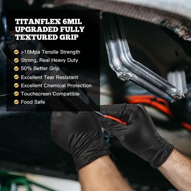 Alt view image 7 of 7 - Heavy Duty Black Nitrile Gloves, 6-mil, Fully Textured, Large 100-ct Box, Mechanic Disposable Gloves, Work Gloves, Latex Free, Powder Free, Rubber Gloves for Food Prep