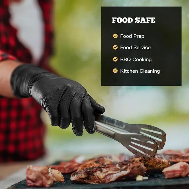 Alt view image 6 of 7 - Heavy Duty Black Nitrile Gloves, 6-mil, Fully Textured, Large 100-ct Box, Mechanic Disposable Gloves, Work Gloves, Latex Free, Powder Free, Rubber Gloves for Food Prep