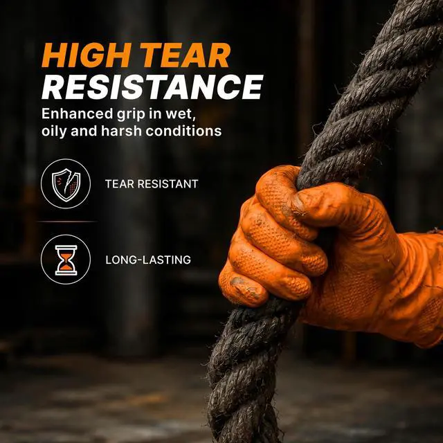 Alt view image 7 of 7 - Heavy Duty Industrial Orange Nitrile Gloves, 8-mil, Gloves Disposable Latex Free with Raised Diamond Texture Grip, Powder Free, Rubber Glove, Mechanic Gloves,100-ct Box (Medium)