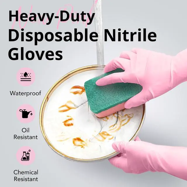 Alt view image 2 of 7 - Disposable Nitrile Dishwashing Gloves, Extended 12 Inches Cuff, 6-mil, Medium, Cherry Blossom Cleaning Gloves for Latex-Free, Ideal for Cooking, Hair Dye, Spa (Box of 100)
