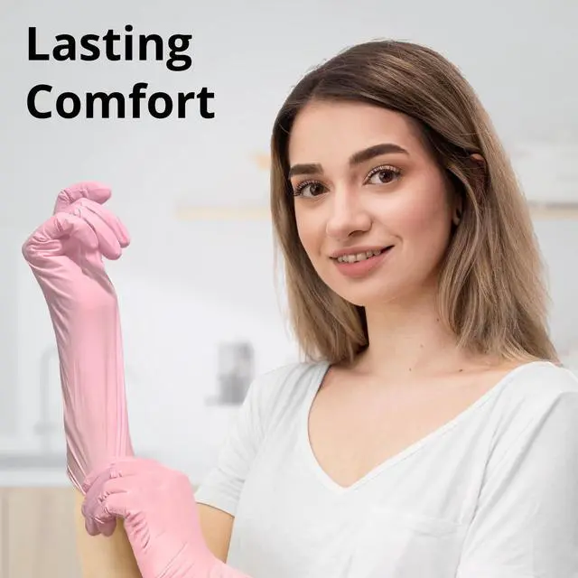 Alt view image 7 of 7 - Disposable Nitrile Dishwashing Gloves, Extended 12 Inches Cuff, 6-mil, Medium, Cherry Blossom Cleaning Gloves for Latex-Free, Ideal for Cooking, Hair Dye, Spa (Box of 100)