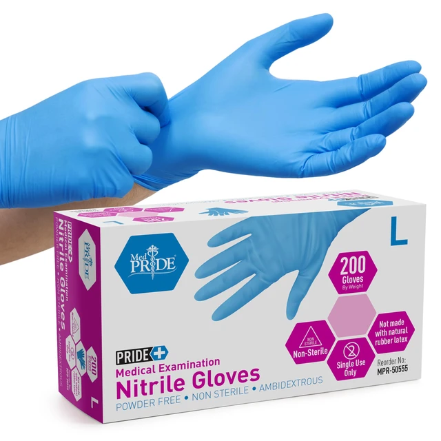 Main image of Medpride Medical Examination Nitrile Gloves, Large, Blue, Latex/Powder-Free, Non-Sterile, 200 Count