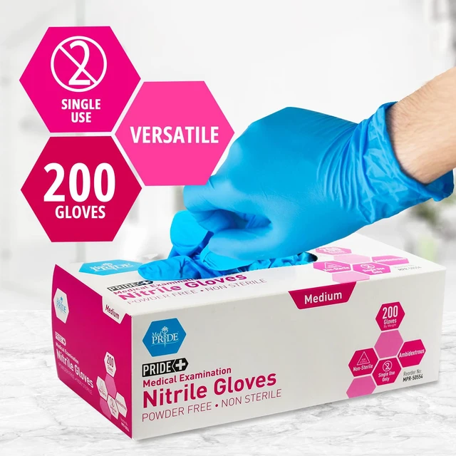 Alt view image 5 of 5 - Disposable Blue Nitrile Gloves, Pack of 200, Ideal for Medical, First Responders, Law Enforcement, Tattoo Artists, Food Vendors, Painters, Cleaners, Pet Care, and More