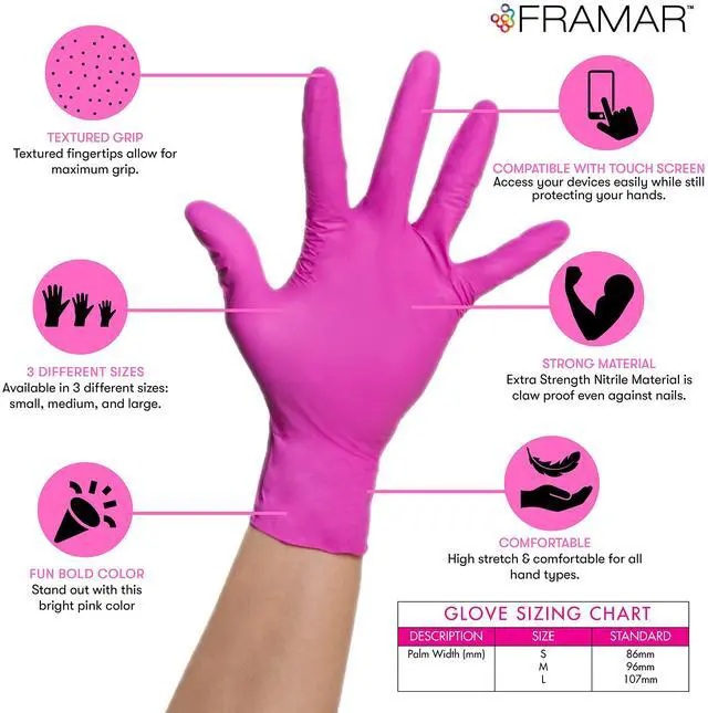 Alt view image 2 of 7 - Pink Gloves Disposable Latex Free Pink Nitrile Gloves Medium, Latex Free Glove Medium, Guantes De Nitrilo, For Hair Dye, Salon, Cleaning, Tattoo, Food Prep, Powder Free 100 Pack