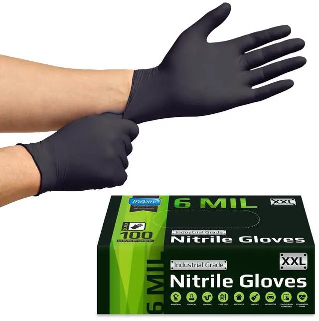 Alt view image 7 of 7 - Black Nitrile Gloves HEAVY DUTY 6 Mil Chemical Resistant Medical Cooking Cleaning Disposable Glove