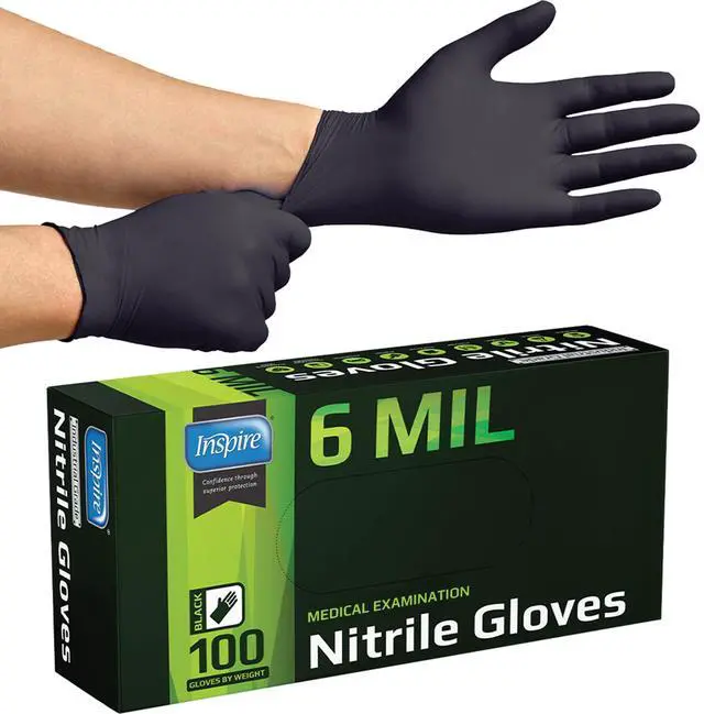 Main image of Black Nitrile Gloves HEAVY DUTY 6 Mil Chemical Resistant Medical Cooking Cleaning Disposable Glove