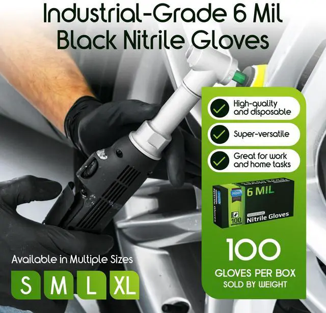 Alt view image 2 of 7 - Black Nitrile Gloves HEAVY DUTY 6 Mil Chemical Resistant Medical Cooking Cleaning Disposable Glove