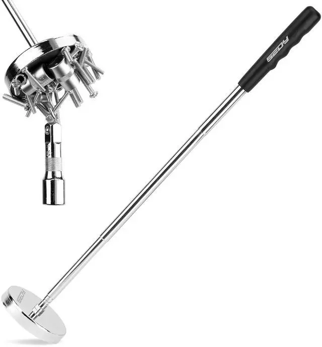Main image of Telescoping Magnetic Sweeper Pickup Tool: Strong Magnet Pick up Nails Screws and Metal Parts Nut Bolts Steel Iron Parts Finder 35LB Pull Capacity Retractable 9" to 34" Telescopic Stick