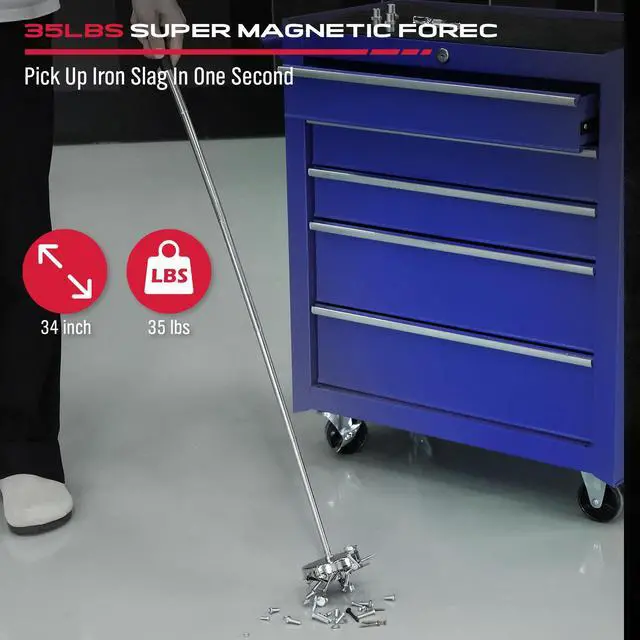 Alt view image 3 of 7 - Telescoping Magnetic Sweeper Pickup Tool: Strong Magnet Pick up Nails Screws and Metal Parts Nut Bolts Steel Iron Parts Finder 35LB Pull Capacity Retractable 9" to 34" Telescopic Stick