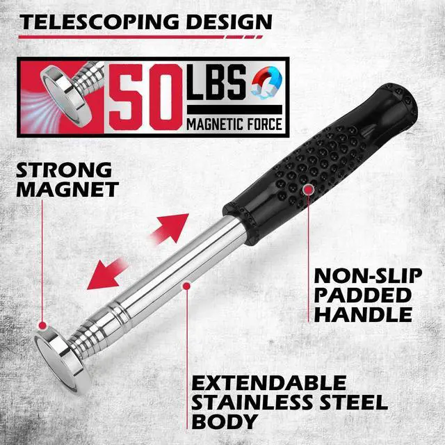 Alt view image 3 of 7 - 3 Pack Telescoping Magnetic Pickup Tool with Parts Tray, Magnet Stick Extendable up to 41in, Non-Slip Extendable Magnet Pickup Tool with 50lb Pull Force for Nail, Screws & Metal Debris Workshop Garage