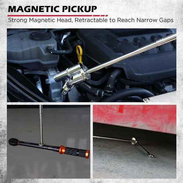 Alt view image 6 of 7 - 3 Pack Telescoping Magnetic Pickup Tool with Parts Tray, Magnet Stick Extendable up to 41in, Non-Slip Extendable Magnet Pickup Tool with 50lb Pull Force for Nail, Screws & Metal Debris Workshop Garage