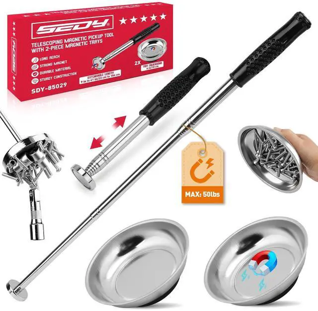 Main image of 3 Pack Telescoping Magnetic Pickup Tool with Parts Tray, Magnet Stick Extendable up to 41in, Non-Slip Extendable Magnet Pickup Tool with 50lb Pull Force for Nail, Screws & Metal Debris Workshop Garage