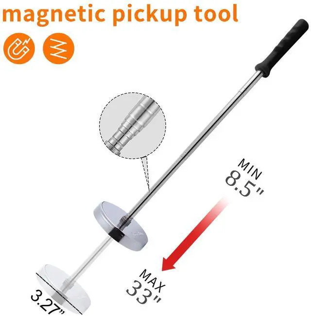 Alt view image 2 of 7 - 35 LB Magnetic Sweeper Telescoping Pick-up Tool, Upgraded Pole Magnet Stick, Pickup Nails, Screws, and Metal, Screws Parts Finder, Black Handle