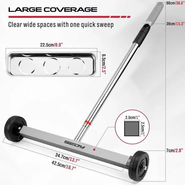 Alt view image 2 of 7 - Magnet Sweeper Magnetic Nail Roller: 17-Inch Heavy Duty Magnet Nail Pickup Rolling Tool with Telescoping Adjustable Handle 8.8-Pound Capacity Ideal for Workshop Garage Yard Construction Cleanup