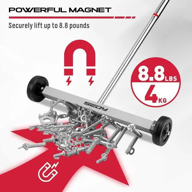 Alt view image 3 of 7 - Magnet Sweeper Magnetic Nail Roller: 17-Inch Heavy Duty Magnet Nail Pickup Rolling Tool with Telescoping Adjustable Handle 8.8-Pound Capacity Ideal for Workshop Garage Yard Construction Cleanup