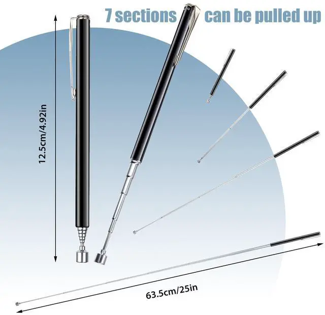 Alt view image 2 of 6 - 8 Pieces Telescoping Magnetic Pick up Tool Grabbers Reacher Tools with Pocket Clip 25 Inch Telescopic Retrieving Magnet Gift for Man, Father, Mechanic, Handyman, Husband (Black)