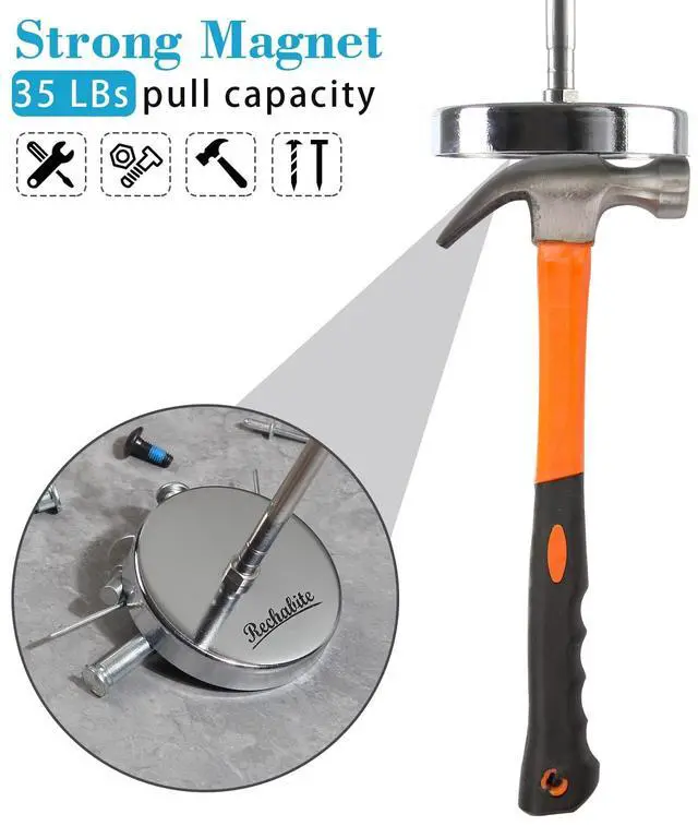 Alt view image 5 of 7 - Telescoping Magnetic Sweeper Pickup Tool, Screws Parts Finder with 35LB Pull Capacity, Retractable 8.6" to 33" with Strong Magnet, Pick up Nails, Screws, and Metal Parts