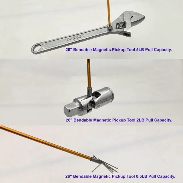 Alt view image 2 of 4 - Flexible Magnetic Pickup Tool Set,3 Pack, 4mm Magnet,7mm Magnet Magnet Stick, 26" Bendable Extension Magnetic Pickup 0.5lb, 2lb, 5lb
