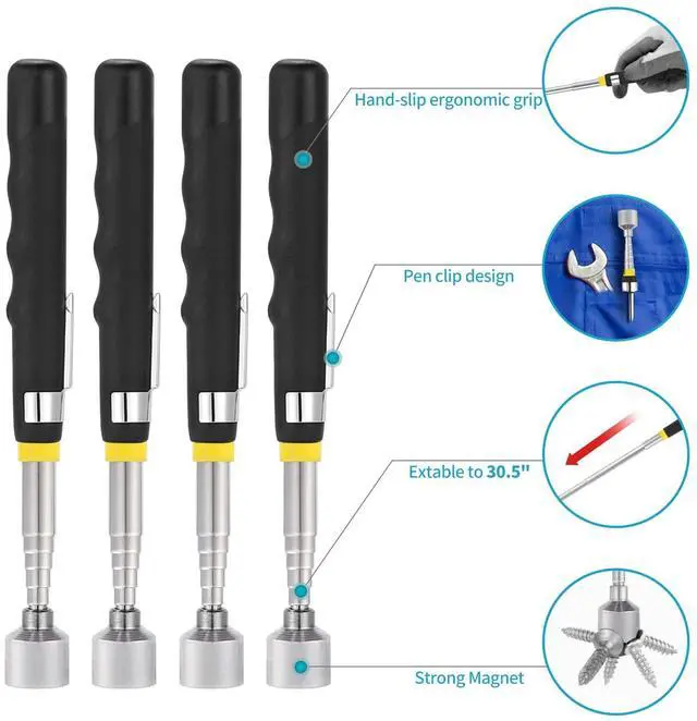 Alt view image 3 of 7 - 4 Pieces 10LBs Telescoping Magnetic Pickup Tool, Magnet Stick Rod Extendable 7" to 30.5" for Men, Birthday, Father's Day, Christmas Gift