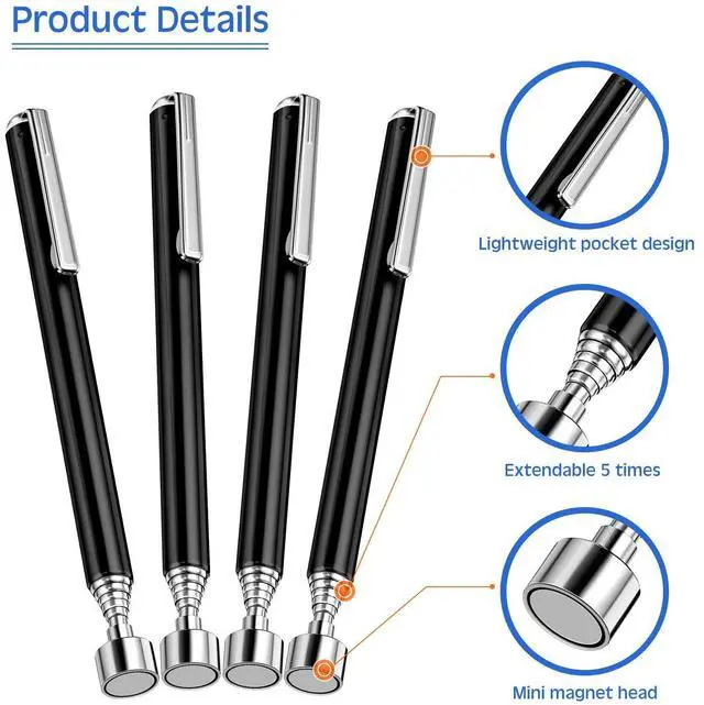 Alt view image 3 of 7 - 4 Pieces Magnetic Telescoping Pick-up Tool 3 lb Pocket Magnetic Pickup Tools 25 Inch Telescoping Magnet Stick Gift for Man, Father, Husband, Birthday, Valentines Day, Fathers Day (Black)